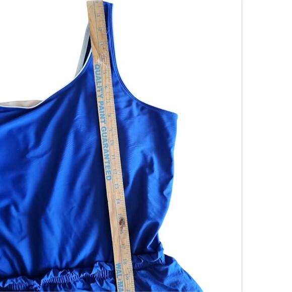 Swim365 One Piece Romper Swimsuit Front Pockets Built In Padded Bra Blue Sz 26W - Picture 11 of 14